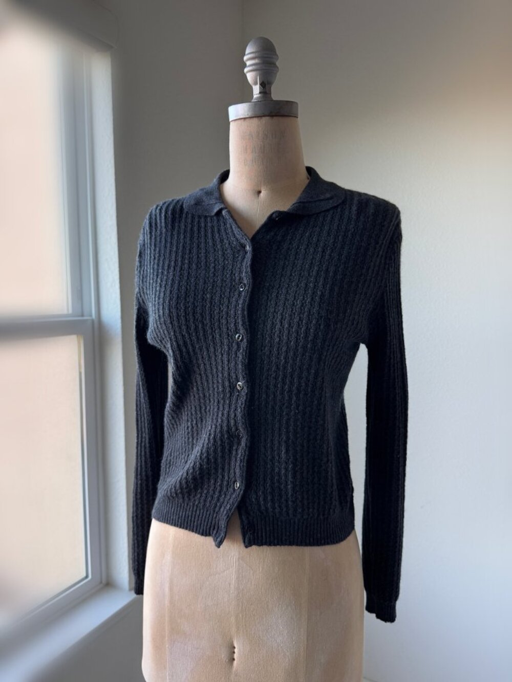 Benetton Charcoal Cardigan Sweater Angora Cashmere Italy S